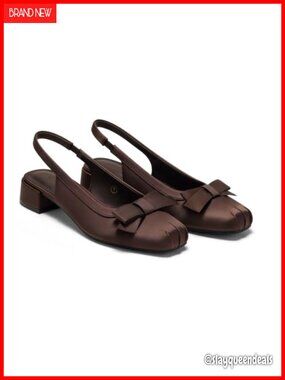 Coutgo Women's Slingback Chunky Low Heel Closed Square Toe Bow Pumps